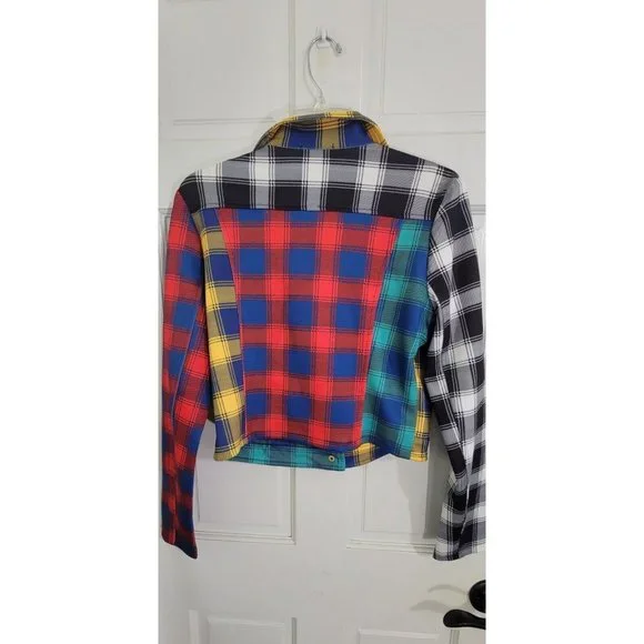 Carmin Women's Tartan Color Block Long Sleeve Patched Plaid Flannel Large - Picture 6 of 15